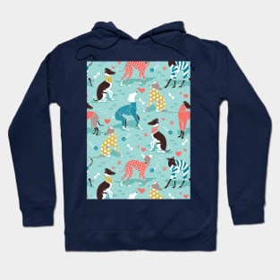 Greyhounds dogwalk // pattern // aqua background Hoodie